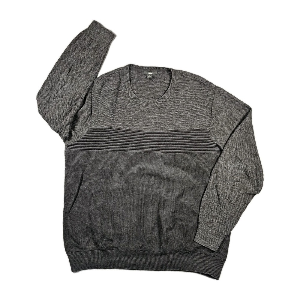 Mavi Crewneck Sweater Mens Large Black Cotton Textured Rib Stripe Knit
